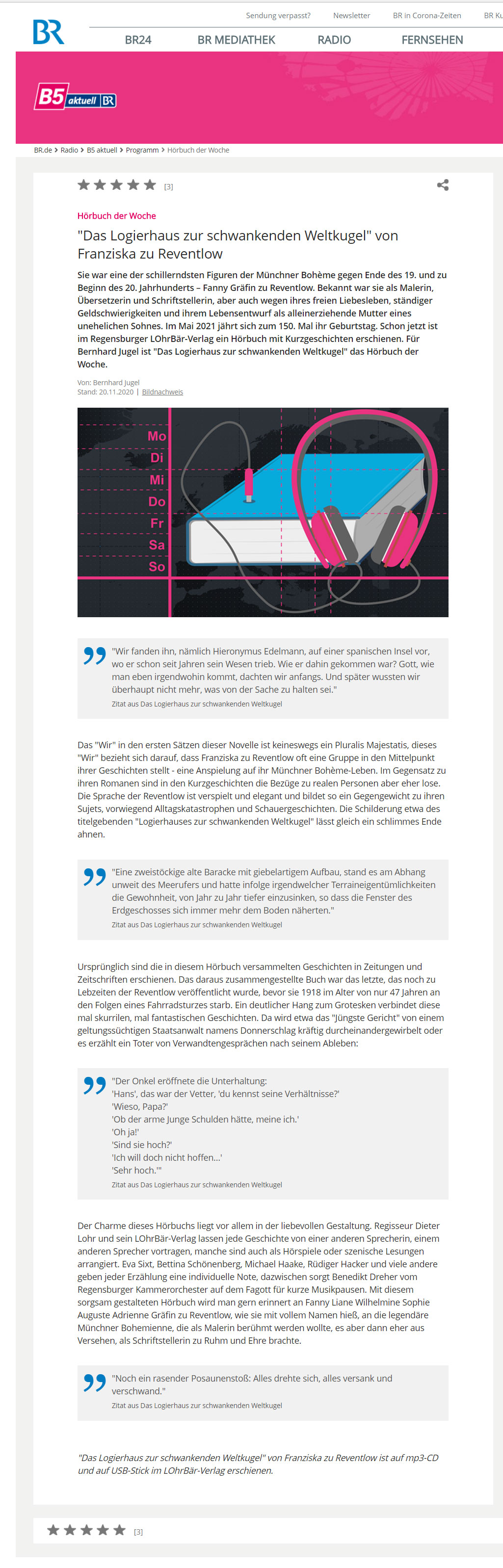 B5 Hörbuch der Woche Das Logierhaus