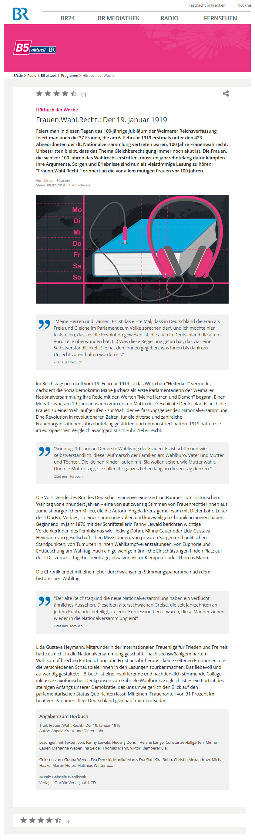 B5 Hörbuch der Woche Frauenwahlrecht